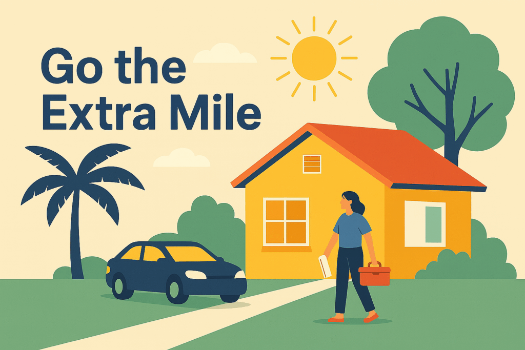 Flat illustration of a summer home scene highlighting tasks from a summer home maintenance checklist, including roof inspection, yard care, and outdoor upkeep.