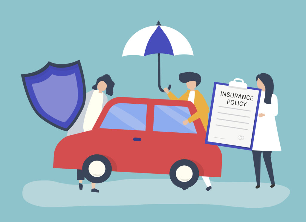 People with icons related to car insurance